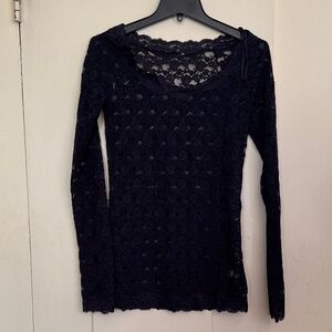 Elegant Navy Blue See Through Lace Women's Top